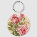 Vintage Pink Roses Keychain at Zazzle