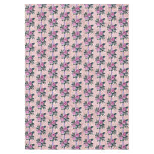 Vintage Pink Roses Lavender Ribbons Faded Damask Tablecloth