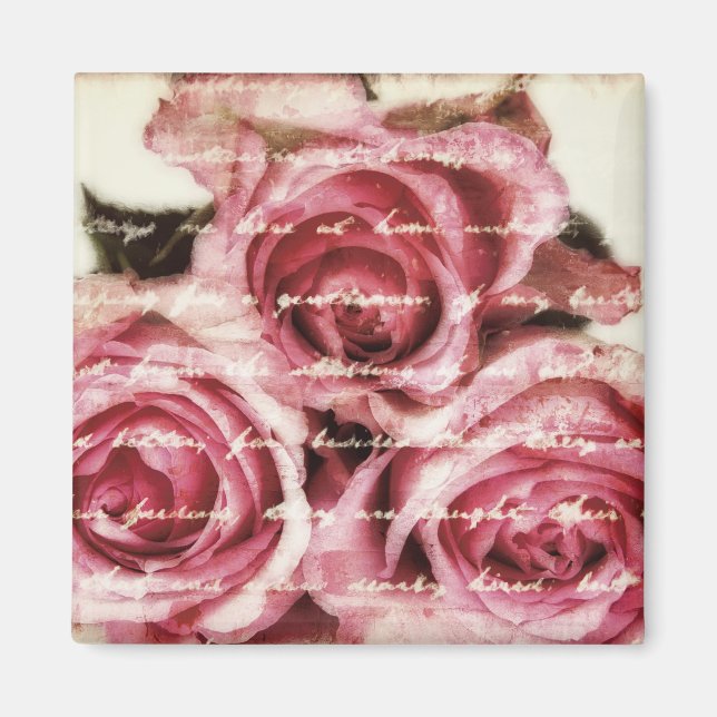 Vintage Pink Roses Magnet (Front)