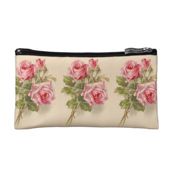 Vintage Pink Roses Makeup Bag by VintageFloralPrints at Zazzle