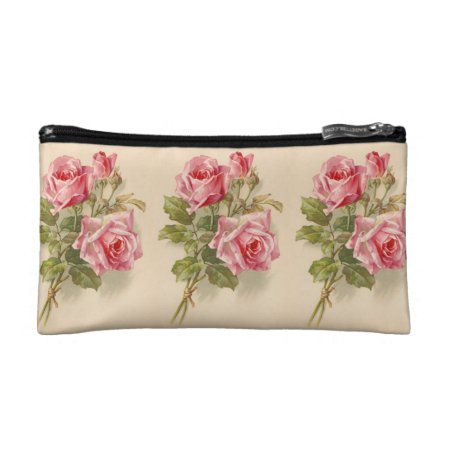 Vintage Pink Roses Makeup Bag