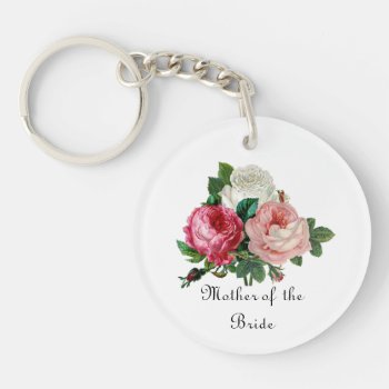 Vintage Pink Roses  Mother Of The Bride Flower  Keychain by Susang6 at Zazzle