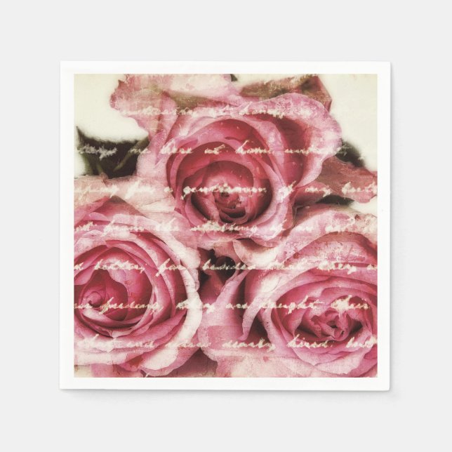 Vintage Pink Roses Napkins (Front)