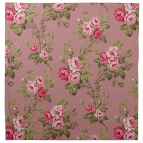 Vintage Pink Roses_Old Rose Background Cloth Napkin