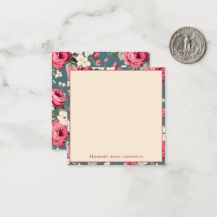Vintage Pink Roses on Deep Blue Note Card