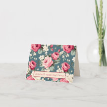 Vintage Pink Roses on Deep Blue
