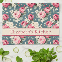 Vintage Pink Roses on Deep Blue Personalized