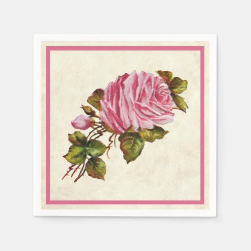 Vintage Pink Roses Paper Napkins