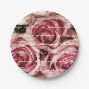 Vintage Pink Roses Paper Plates