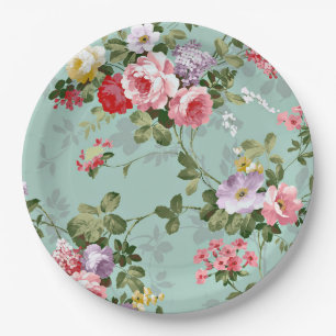 Vintage Pink Roses Paper Plates