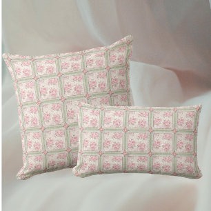 Vintage Pink Roses Patchwork Throw Pillow