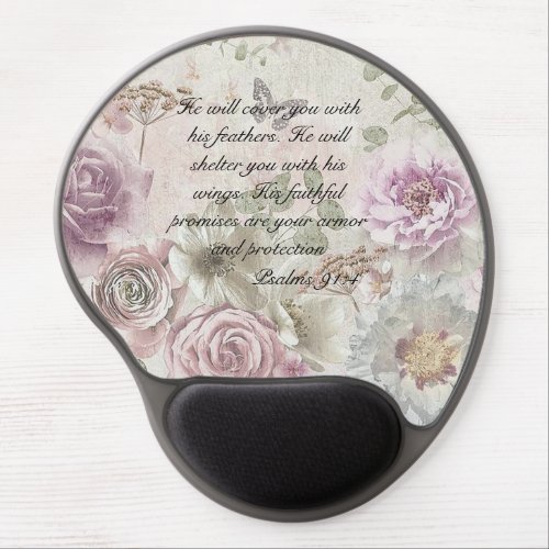 Vintage Pink Roses Psalms 914 Inspirational Quote Gel Mouse Pad