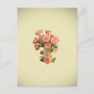 Vintage Pink Roses. Retro Flowers Postcard