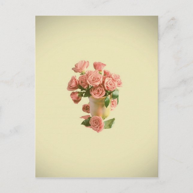 Vintage Pink Roses. Retro Flowers Postcard (Front)