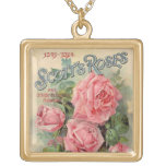 Vintage Pink Roses Seed Packet -necklace Gold Plated Necklace at Zazzle