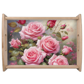 Vintage Pink Roses Serving Tray