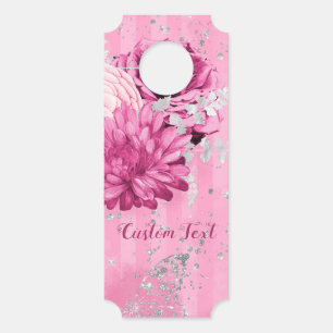 Vintage Pink Roses Silver Glitter Butterfly Door Hanger