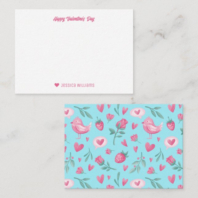 Vintage Pink Roses Strawberry Valentine's Day Note Card (Front/Back)