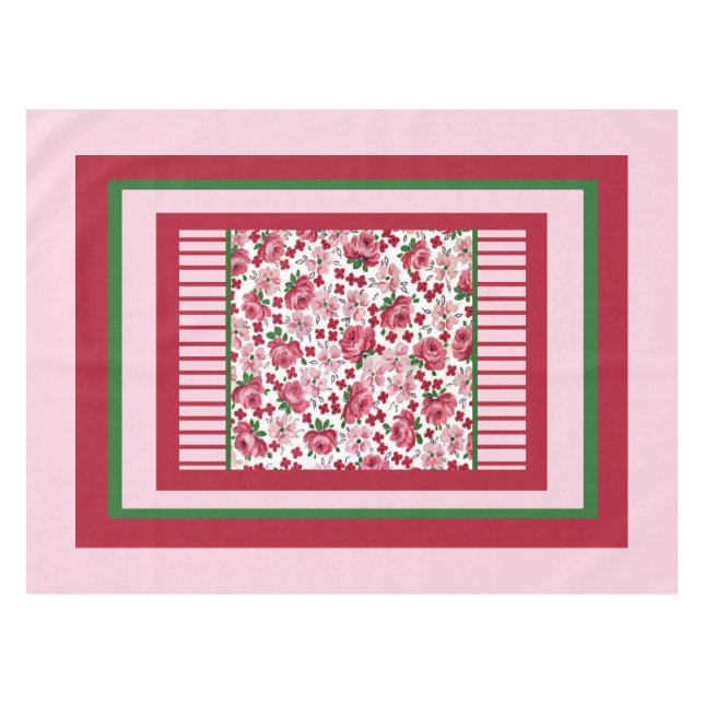 Vintage Pink Roses Tablecloth (Front (Horizontal))