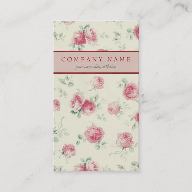 Vintage Pink Roses Texture Business Card (Front)