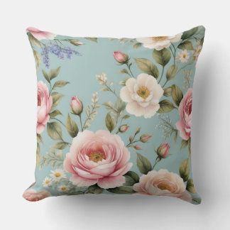 Vintage Pink Roses Throw Pillow