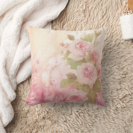 Vintage Pink Roses Throw Pillow 16" x 16" Zazzle