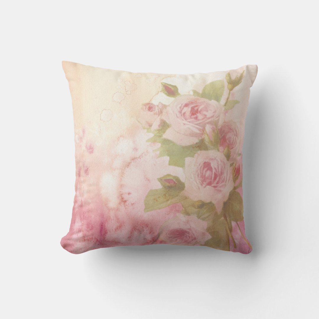 Vintage Pink Roses Throw Pillow 16" x 16" Zazzle