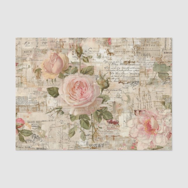 Vintage Pink Roses Tissue Paper (Front)
