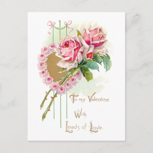 Vintage Pink Roses Valentines Day Postcard
