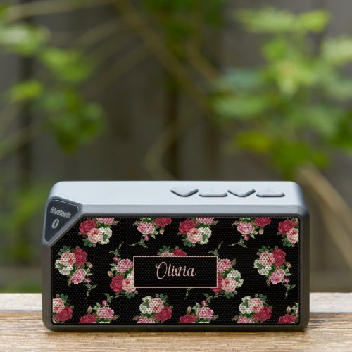 Vintage Pink Roses wName_Black Background Bluetooth Speaker