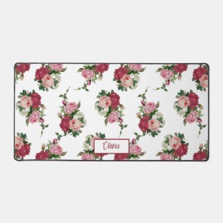 Vintage Pink Roses w/Name-White Background