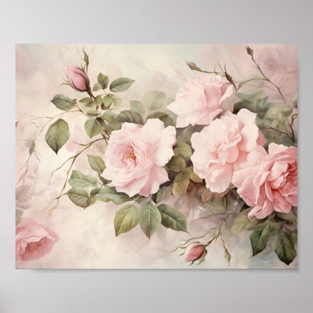 Vintage Pink Roses Wall Art (Front)