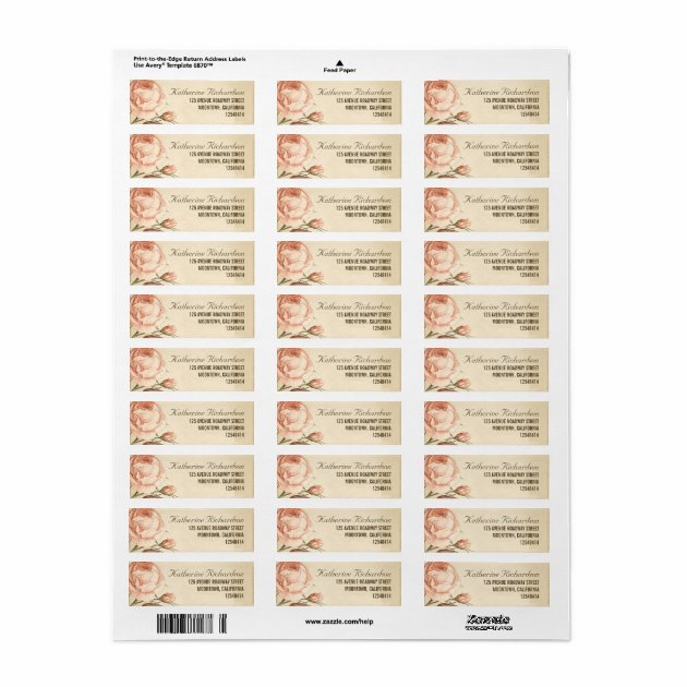 Vintage Pink Roses Wedding Address Labels