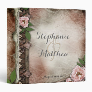 Vintage Pink Roses Wedding Album 3 Ring Binder