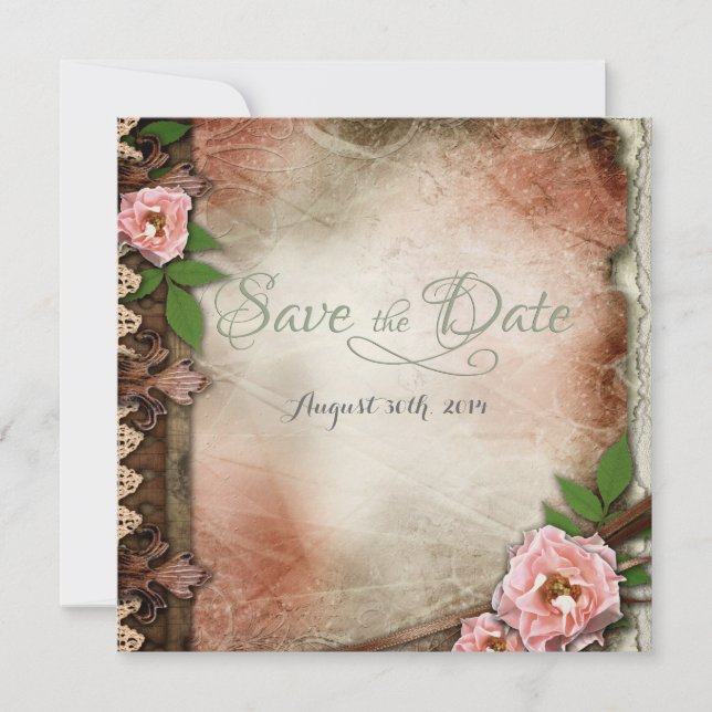 Vintage Pink Roses Wedding Save the Date (Front)