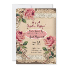 Vintage Pink Roses Wedding Shower Invitations