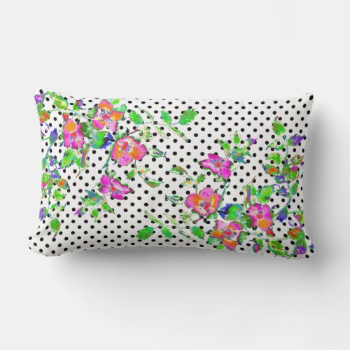 Vintage Pink Roses with black and white polka_dots Lumbar Pillow