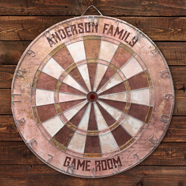Vintage Pink Rustic Dart Board (A rustic/steampunk dartboard game. Perfect for a family or game room.)