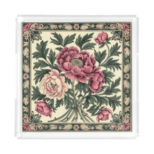 Vintage Pink & Sage Green William Morris Peony Acrylic Tray