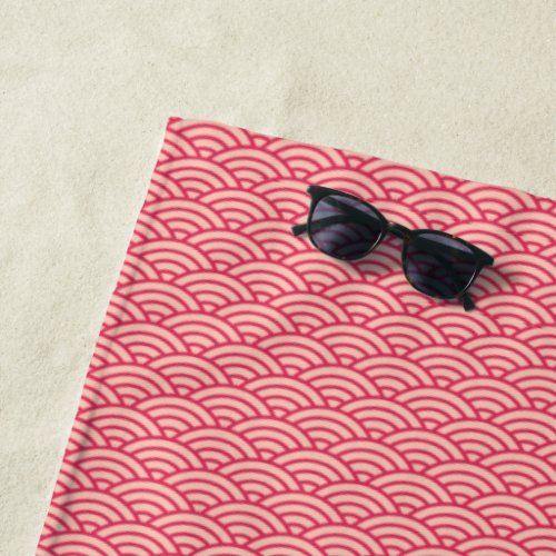 Vintage Pink Sakura Koinobori Fish Scale Pattern Beach Towel