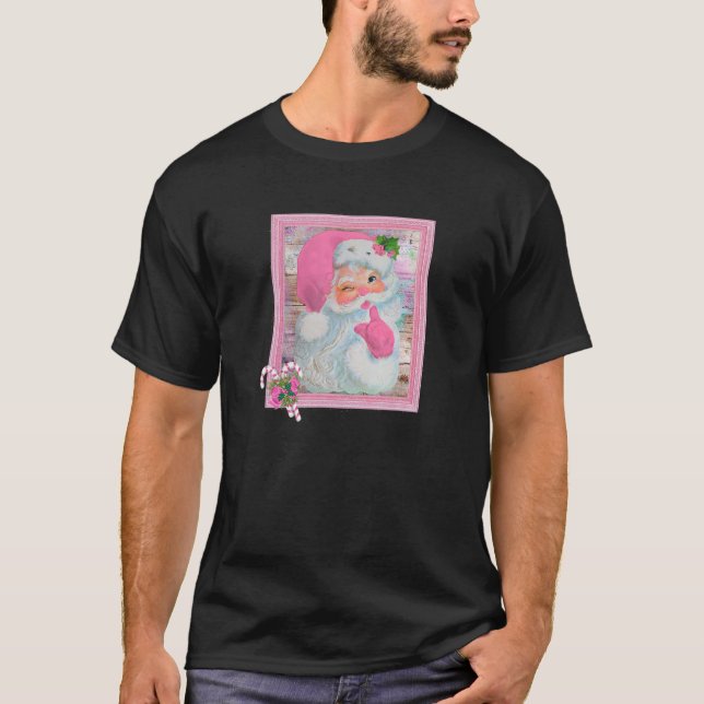Vintage Pink Santa Beautiful Christmas Graphic T-Shirt (Front)