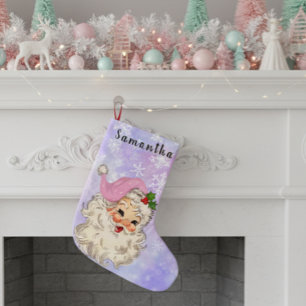 Vintage Pink Santa Christmas Purple Small Christmas Stocking