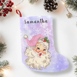 Vintage Pink Santa Christmas Purple Small Christmas Stocking<br><div class="desc">This design may be personalized in the area provided by changing the photo and/or text. Or it can be customized by clicking Personalize this Template and then choosing the click to customize further option and delete or change the color of the background, add text, change the text color or style,...</div>