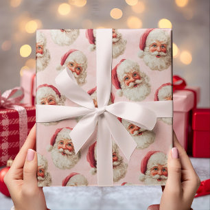 Vintage Pink Santa Claus Christmas Wrapping Paper
