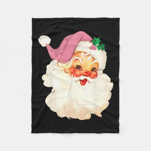 Vintage Pink Santa Claus Pink Christmas Design  Fleece Blanket