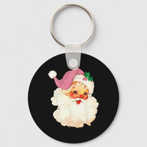 Vintage Pink Santa Claus Pink Christmas Design  Keychain