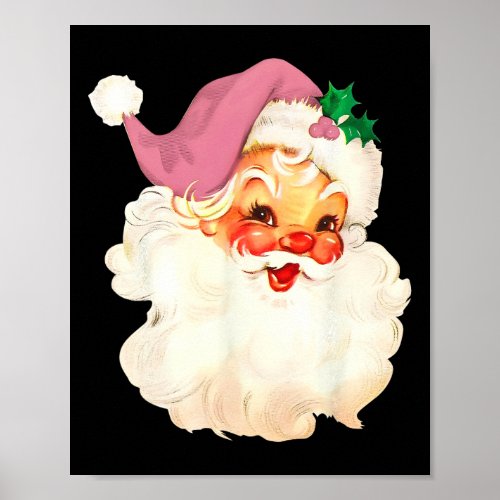 Vintage Pink Santa Claus Pink Christmas Design  Poster