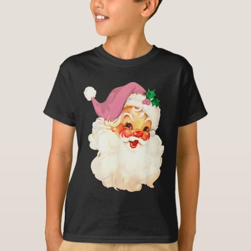 Vintage Pink Santa Claus Pink Christmas Design  T_Shirt