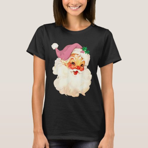 Vintage Pink Santa Claus Pink Christmas Design  T_Shirt