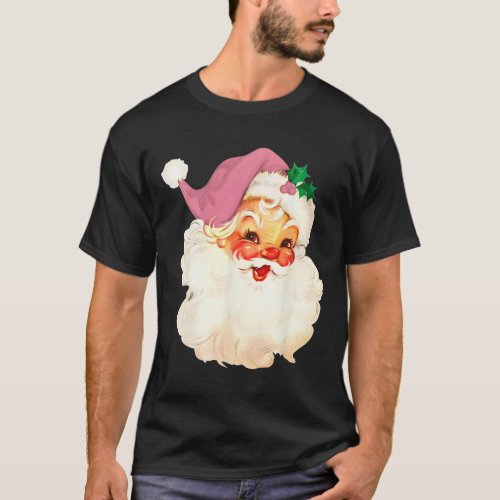 Vintage Pink Santa Claus Pink Christmas Design  T_Shirt